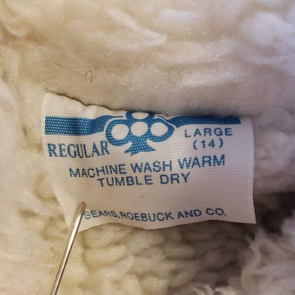 Vtg Sherpa Lined Vest Girls 14 Large Denim Embroidered 70s Hippie Sears Roebuck - Picture 7 of 8